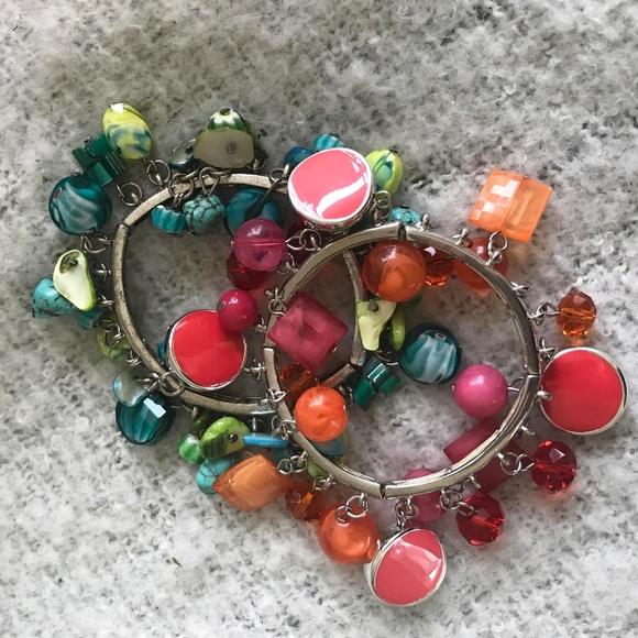 Fun Colorful Bangles in Peach/Coral and Turquoise - Picture 1 of 5